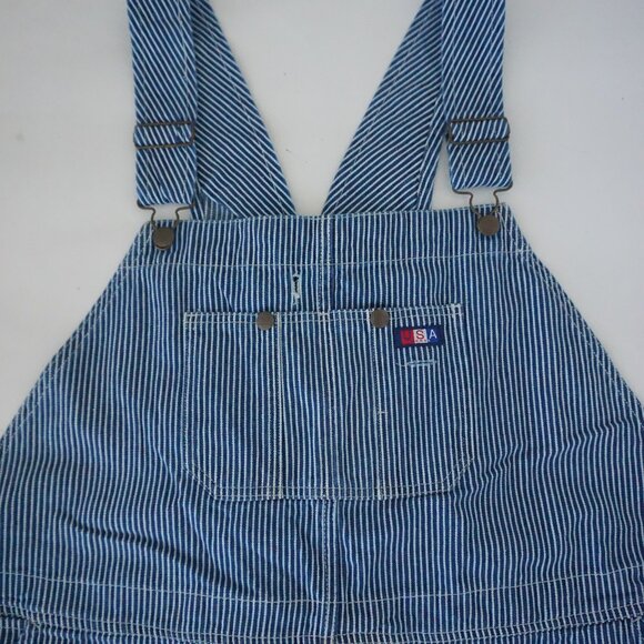 USA Works Blue Stripe Denim Overalls Railroad Carpenter Retro 80s 90s Workwear L - Picture 4 of 15